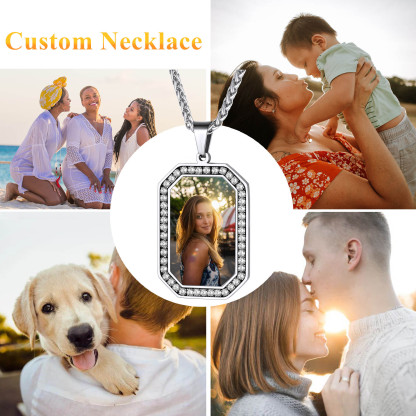 Personalized Photo CZ Pendant Necklace for Men 