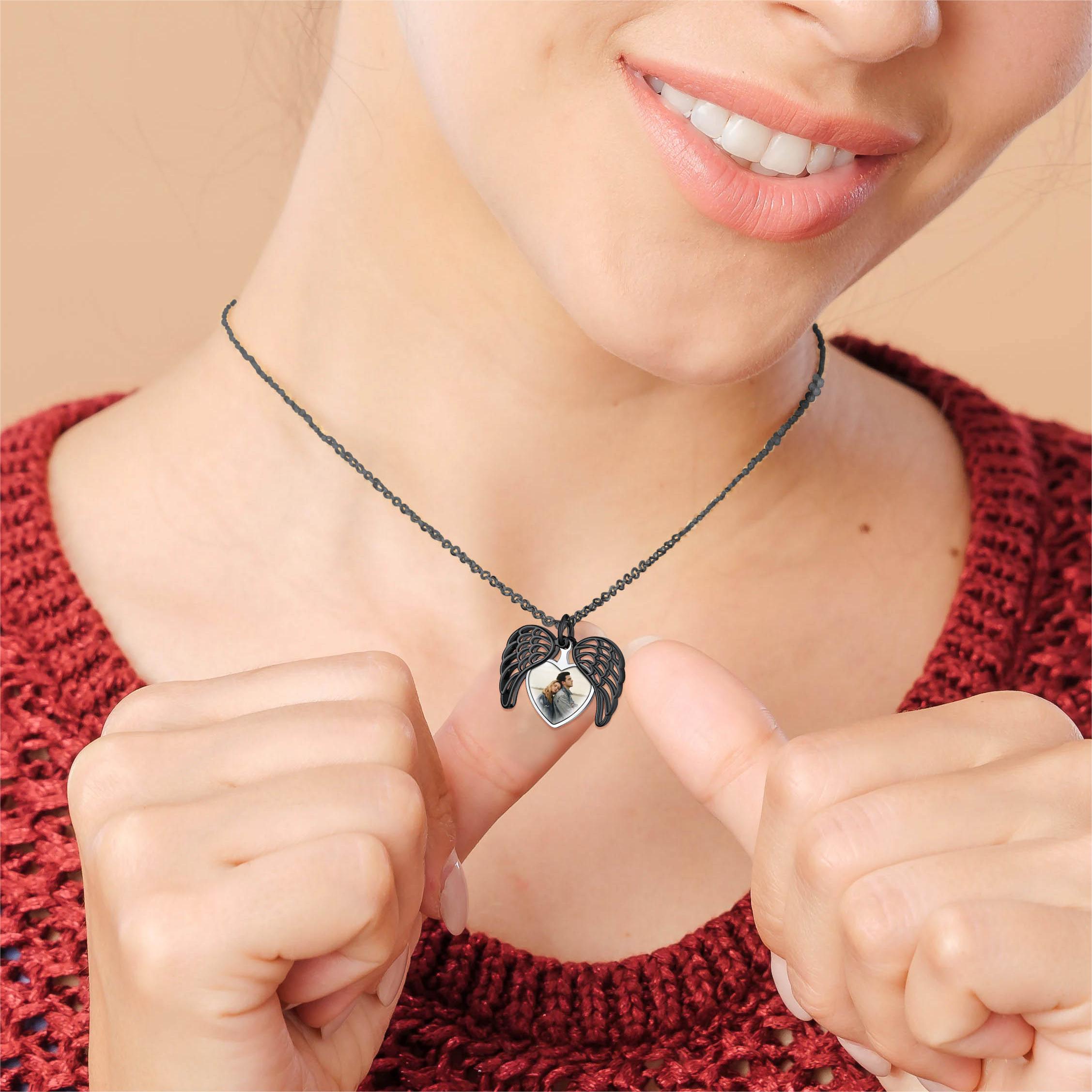 Custom4U Personalized Angel Wings Heart Locket Necklace