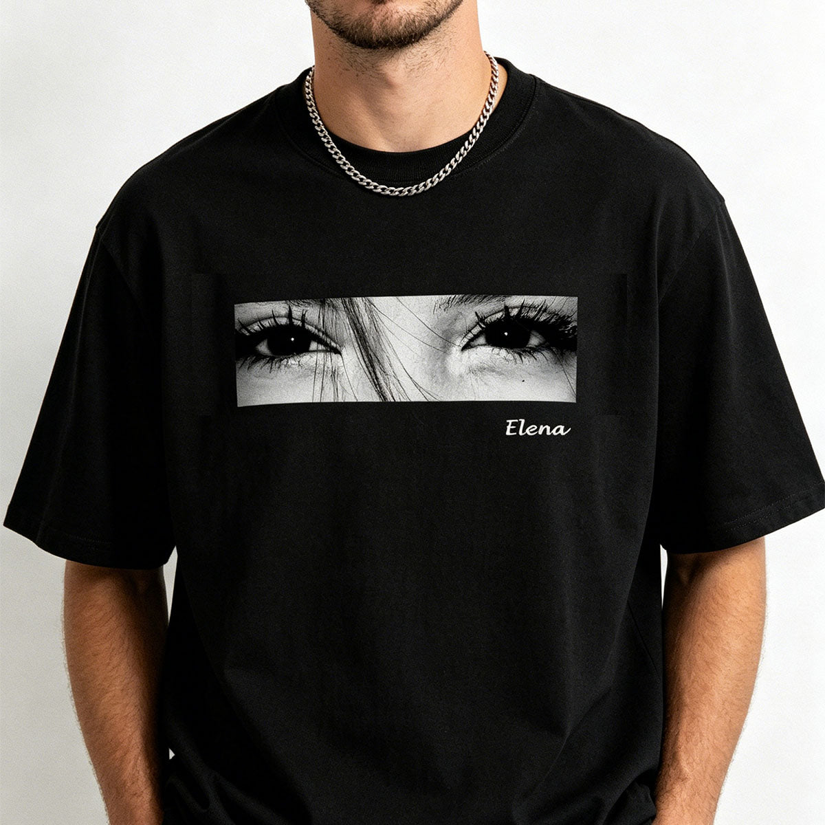 Sentimental Custom Eye Portrait T-Shirt for Men with text