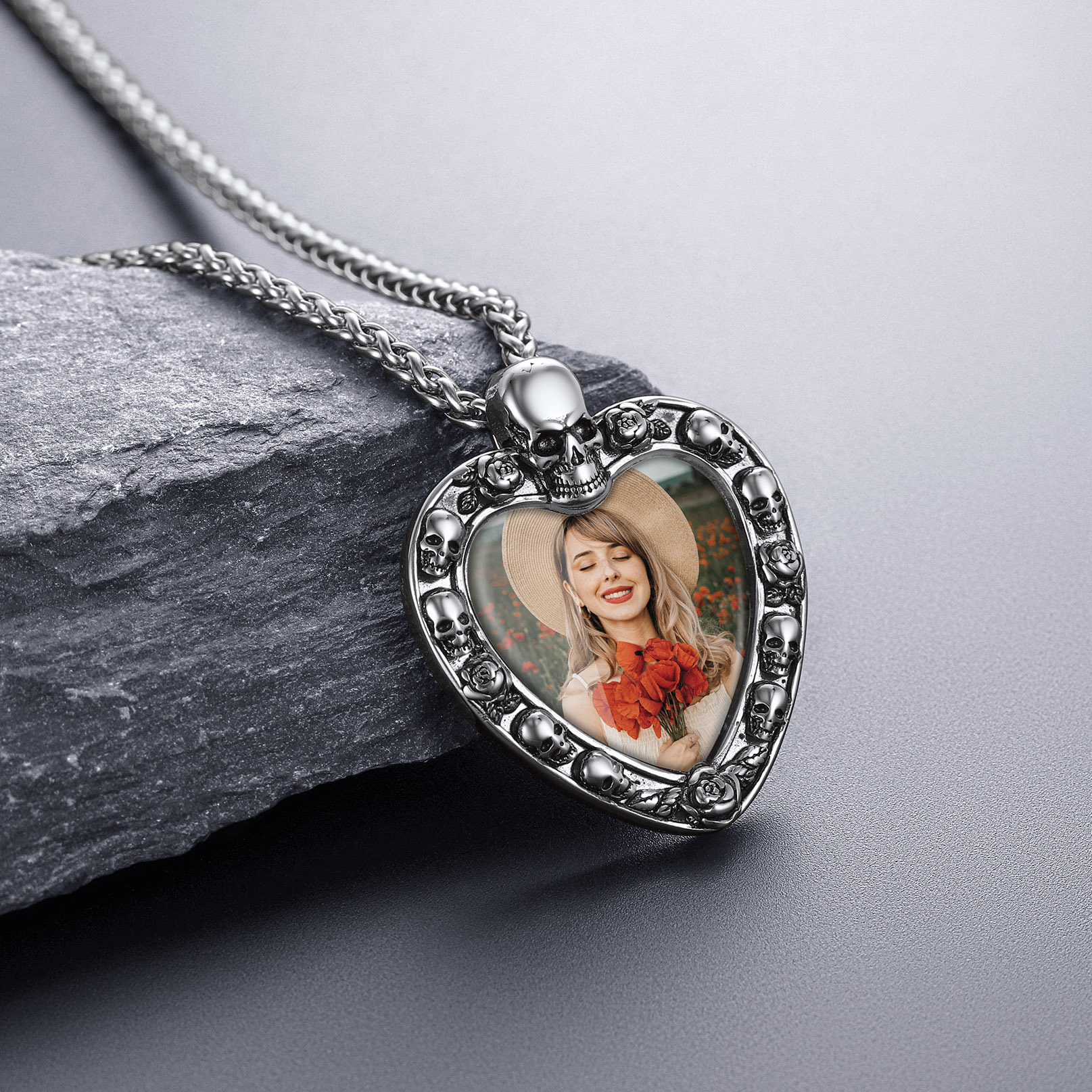 Skull Photo Heart Necklace  halloween gift ideas