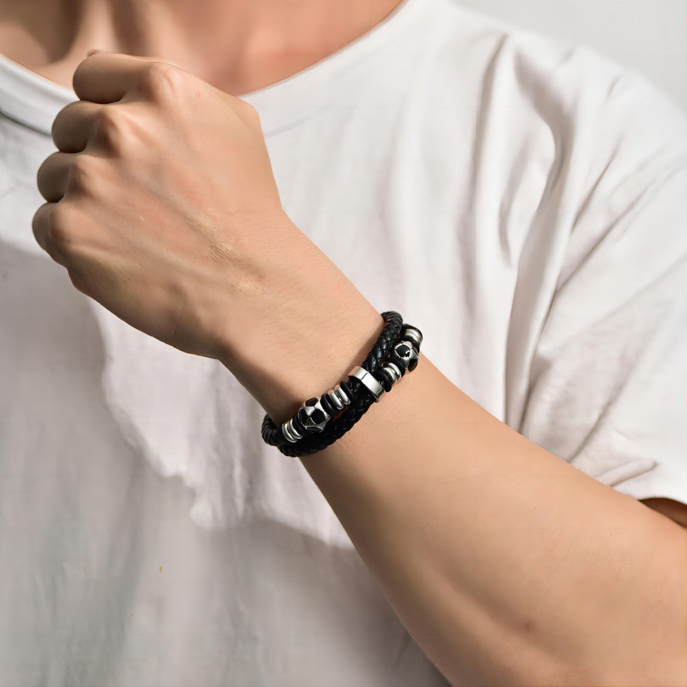 Custom Soccer Ball Double Row Leather Bracelet