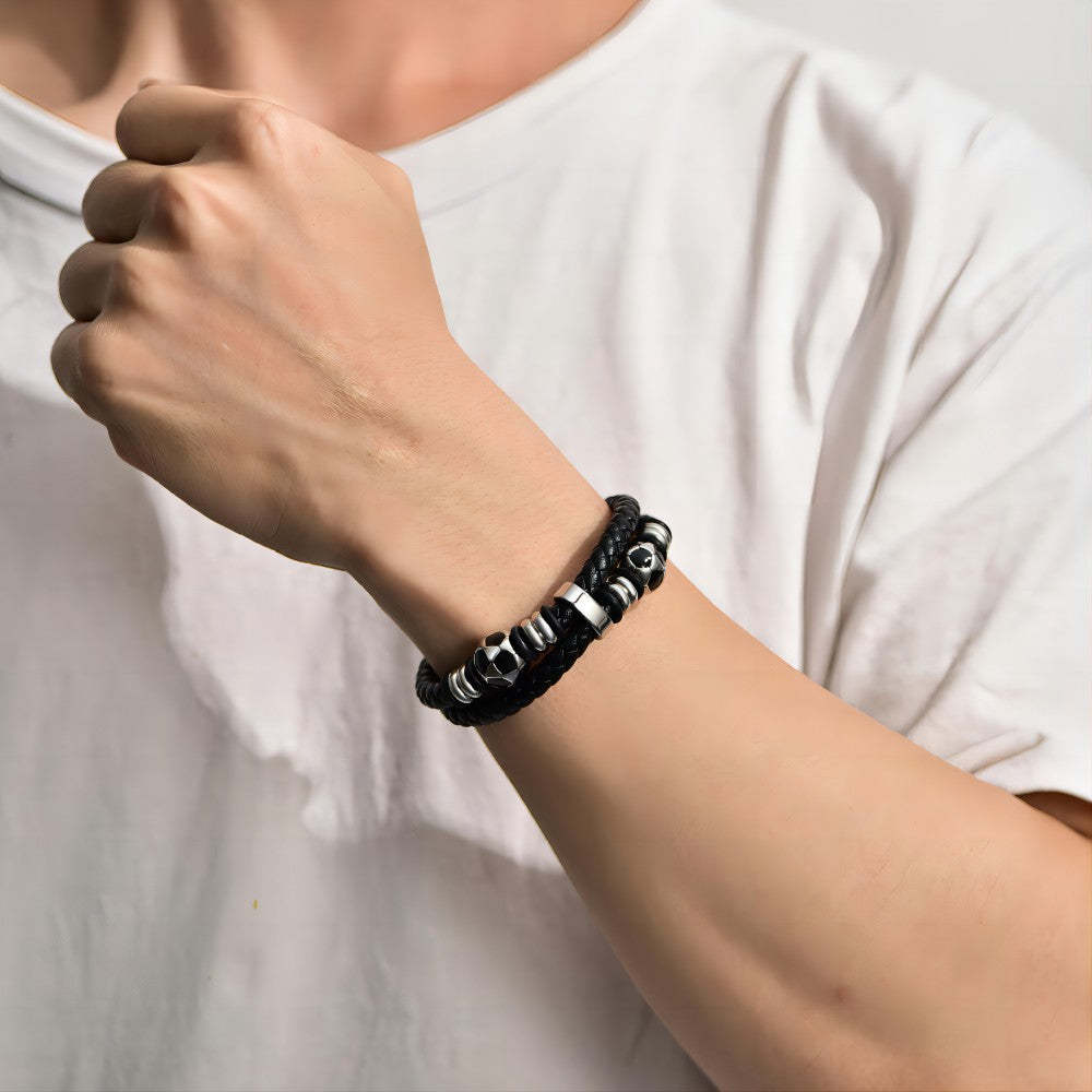 Custom Soccer Ball Double Row Leather Bracelet