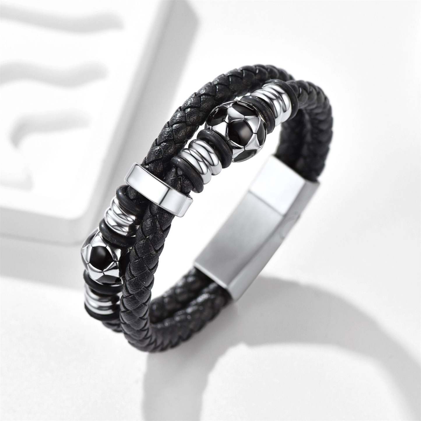 Soccer Ball Double Row Leather Bracelet