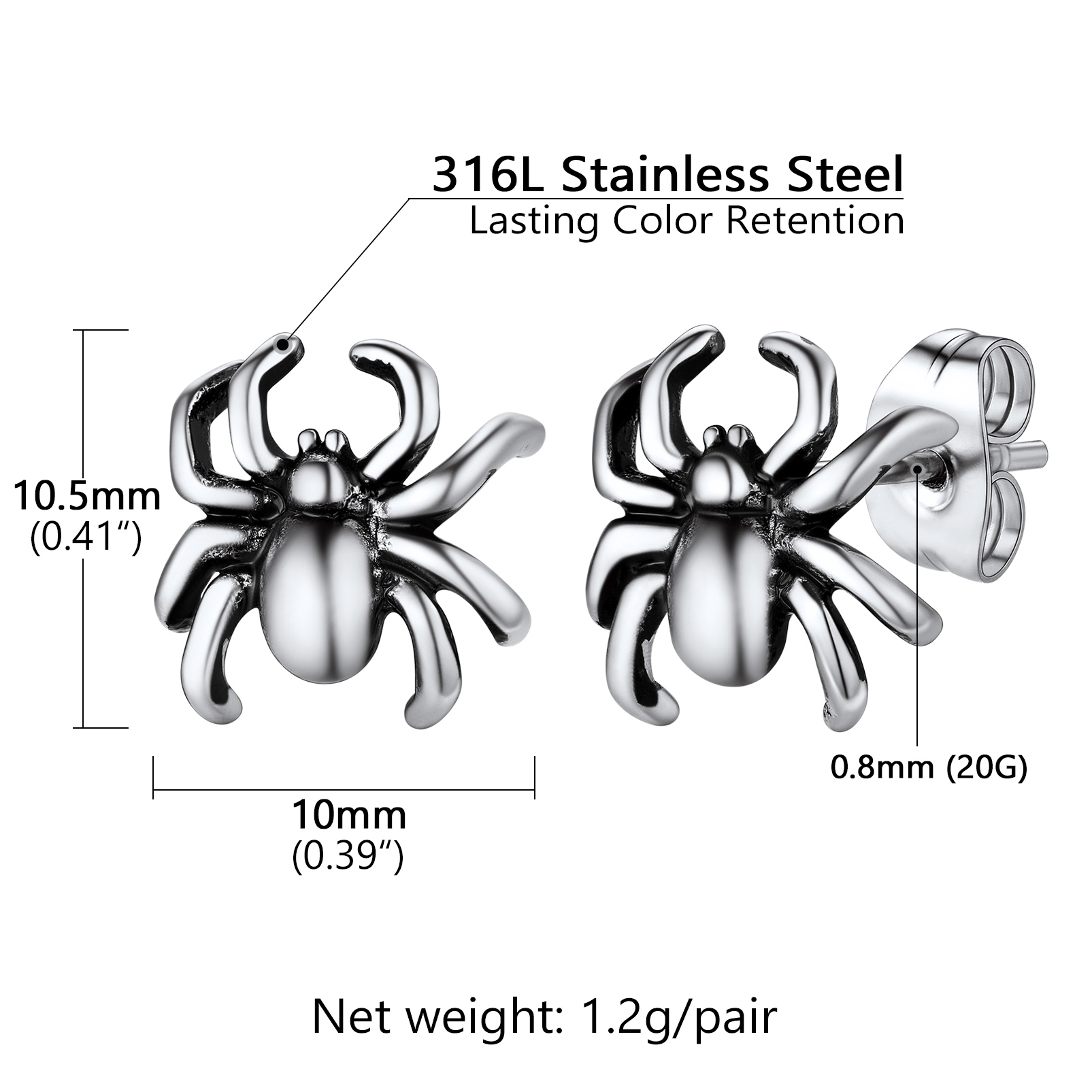 Spider Stud halloween Earrings size