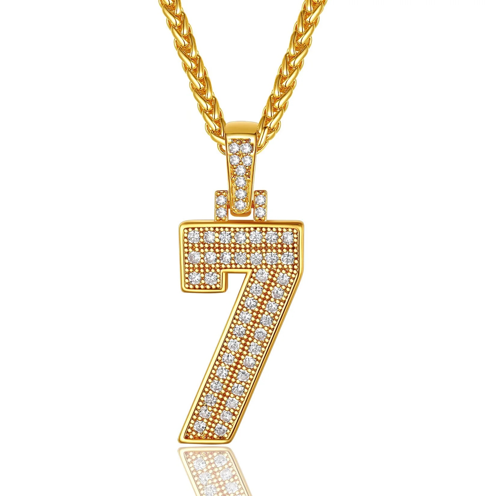 gold Sports Jersey Number 7 Necklace Cubic Zirconia