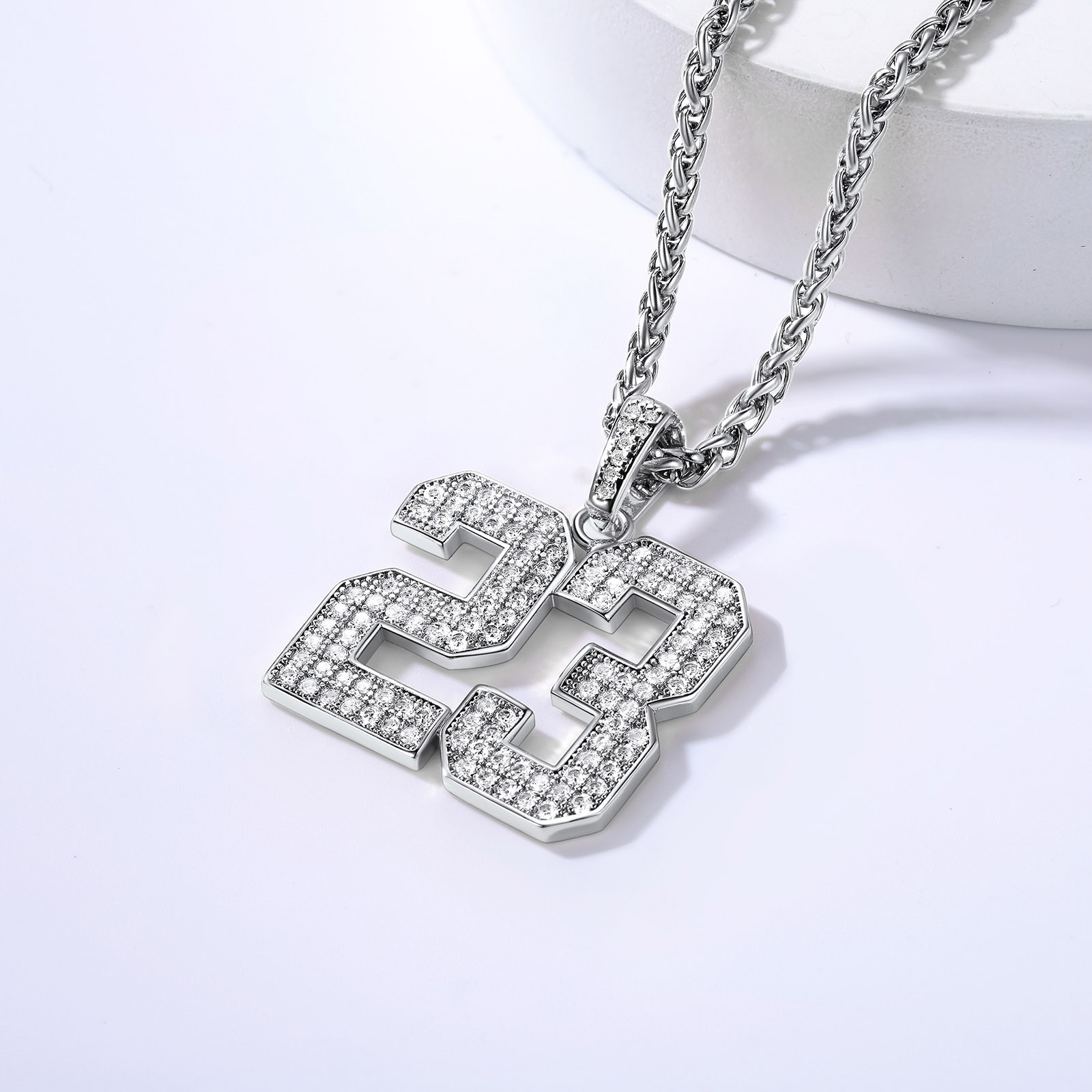 Sports Jersey silver Number Necklace Cubic Zirconia