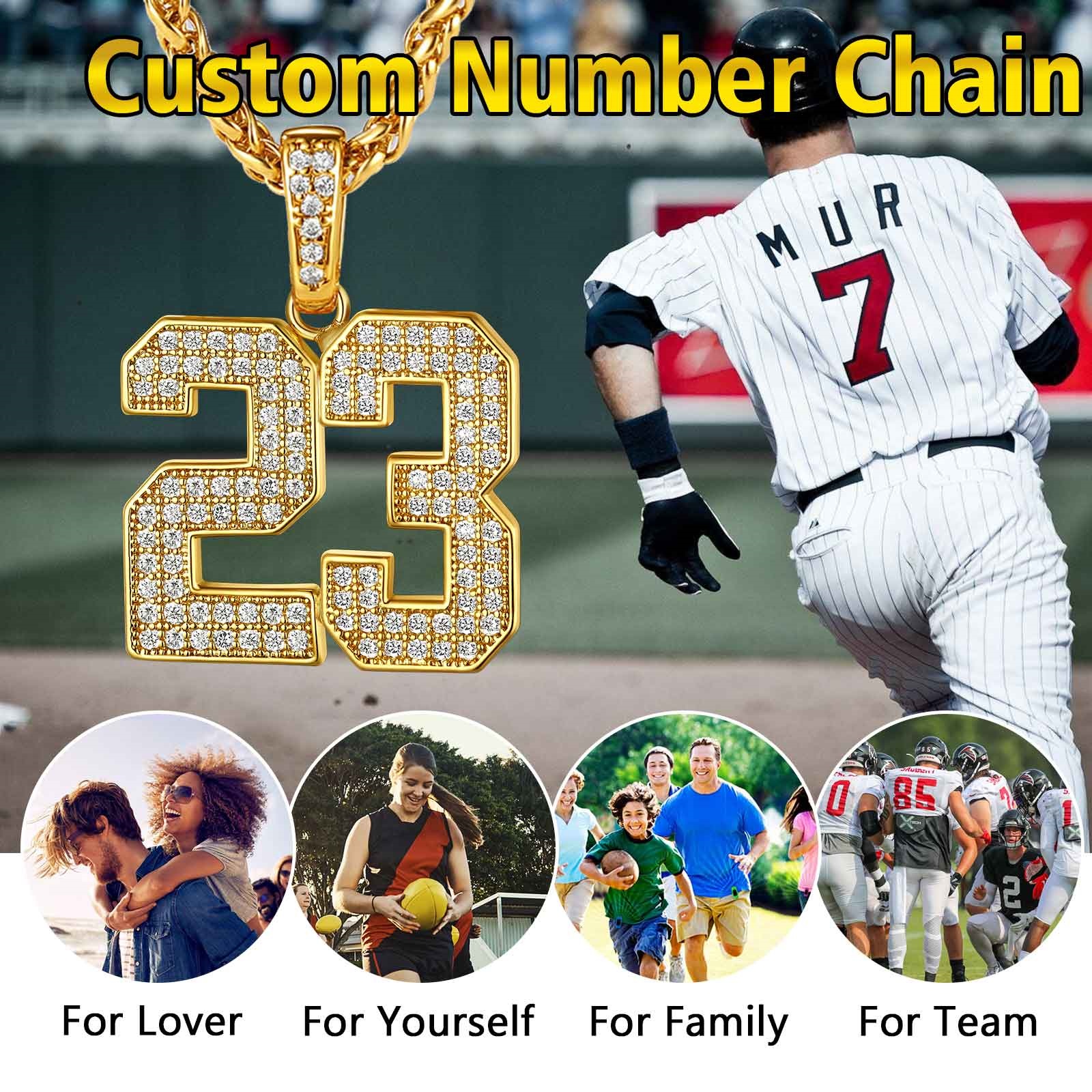 Sports Jersey Number Necklace Cubic Zirconia detail