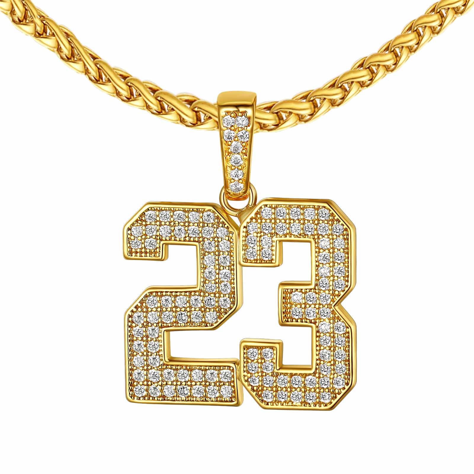 gold Sports Jersey 2 Numbers Necklace Cubic Zirconia