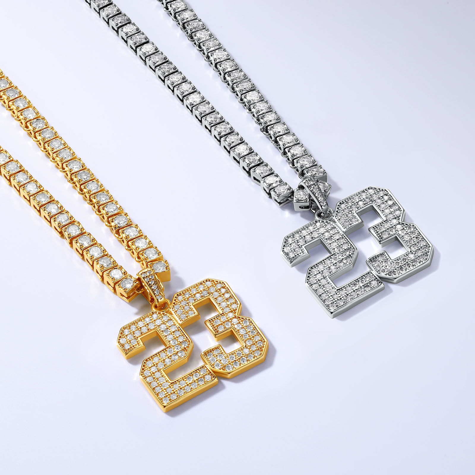 Sports Jersey 2 Numbers Necklace Cubic Zirconia  