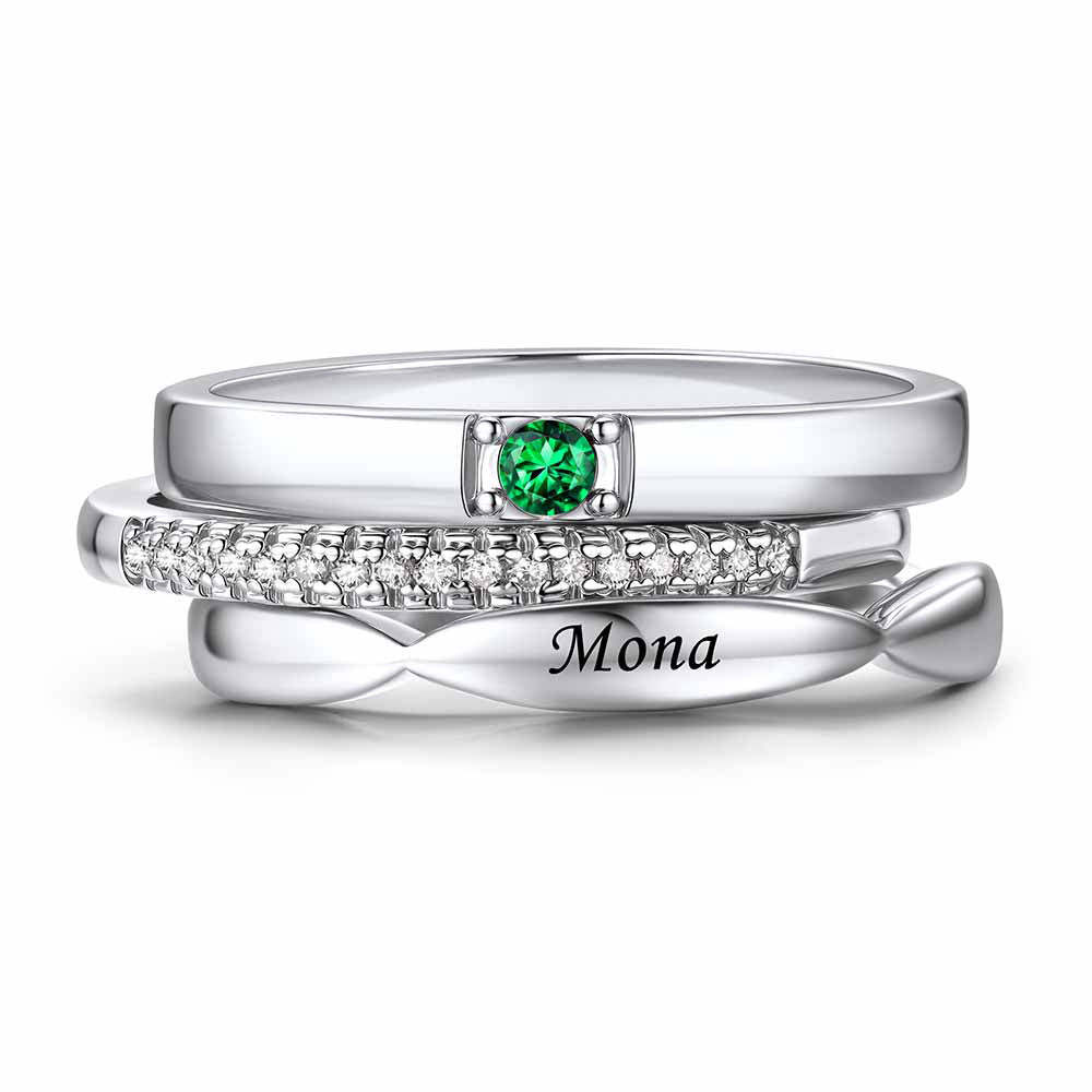 Custom Birthstones Name Stackable Ring for Mom Family silver 1