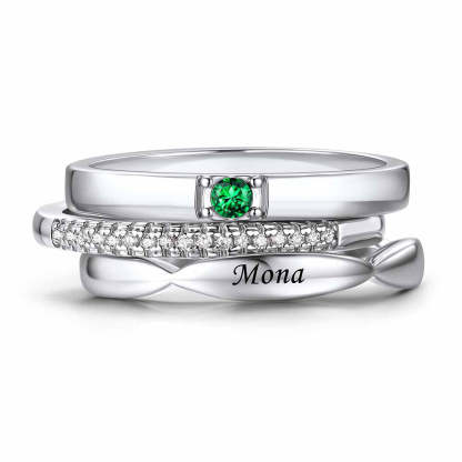 Custom Birthstones Name Stackable Ring for Mom Family silver 1