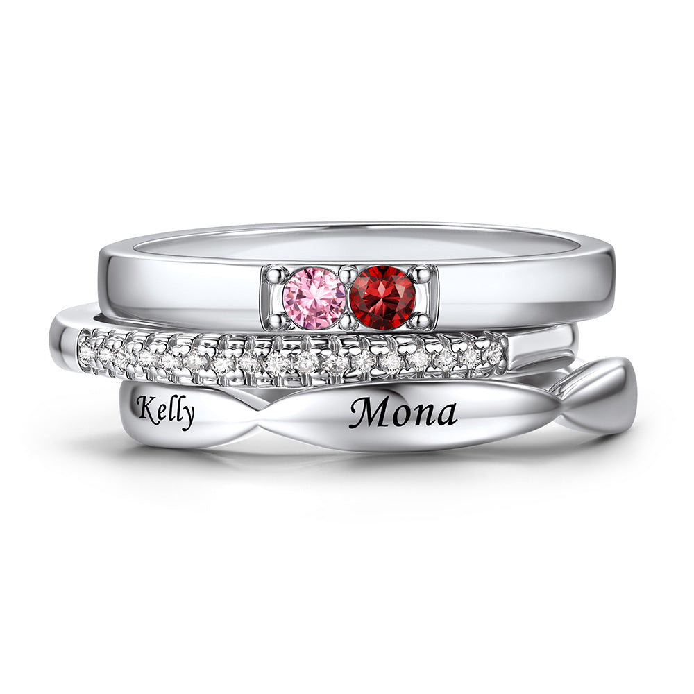 Custom Birthstones Name Stackable Ring for Mom Family silver 2