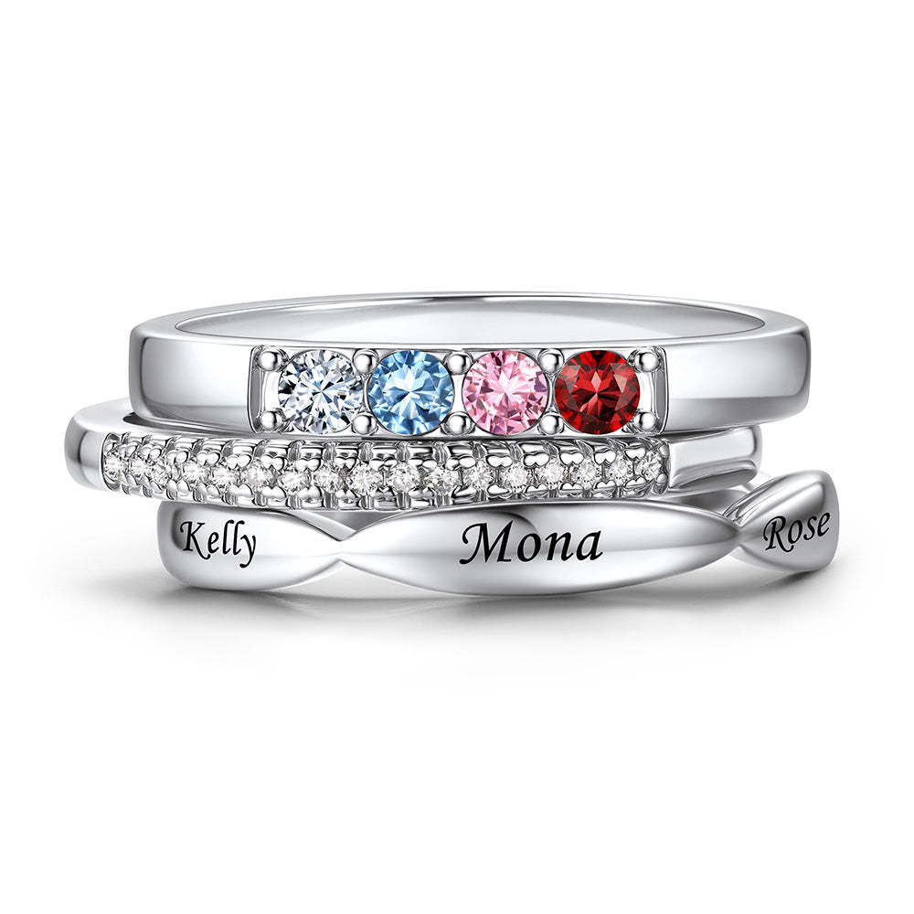 Custom Birthstones Name Stackable Ring for Mom Family silver 4