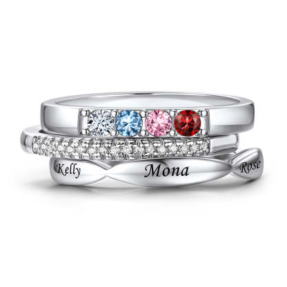 Custom Birthstones Name Stackable Ring for Mom Family silver 4