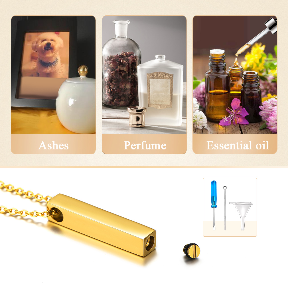 Stainless Steel Bar Urn Necklace Cremation for Ashes