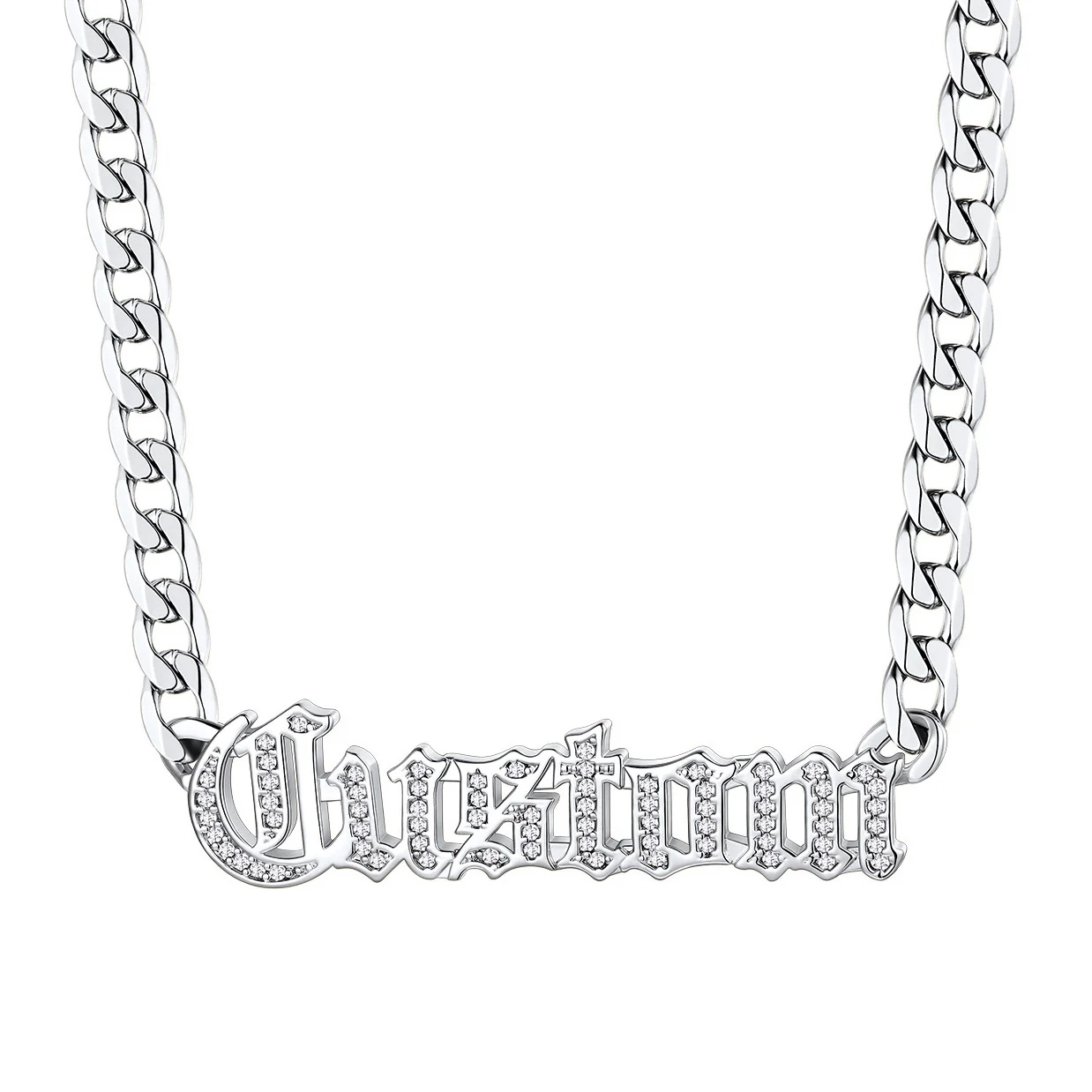 Custom CZ Nameplated Cuban Chain Necklace