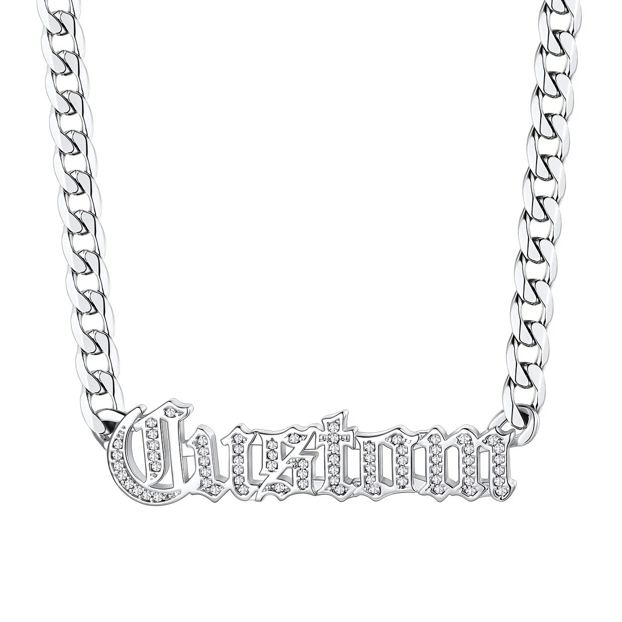 Custom CZ Nameplated Cuban Chain Necklace