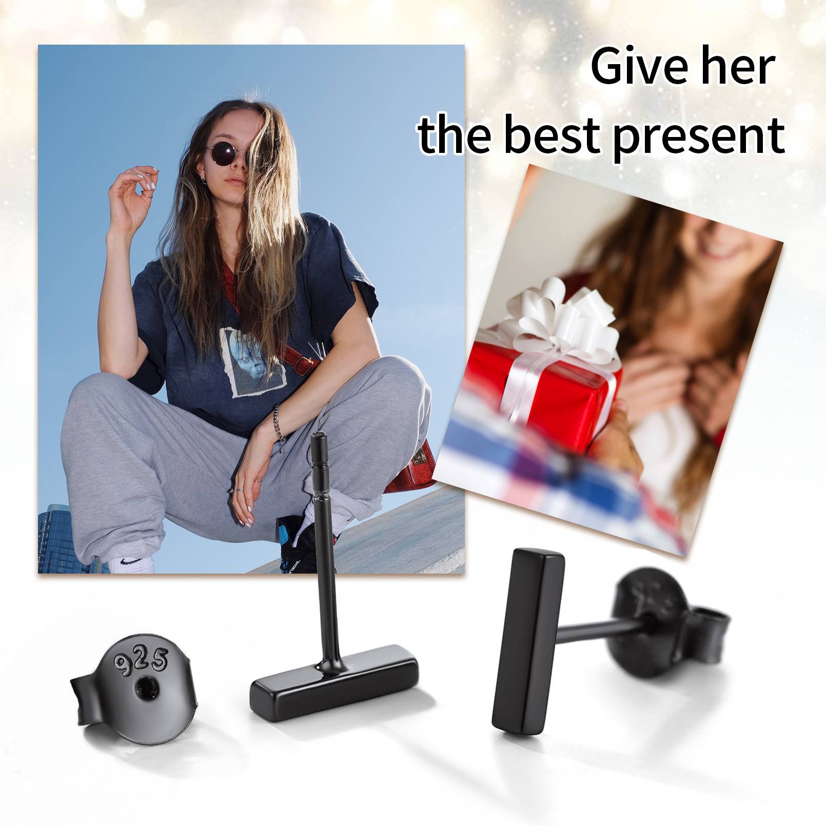 Sterling Silver Bar Stud Earrings