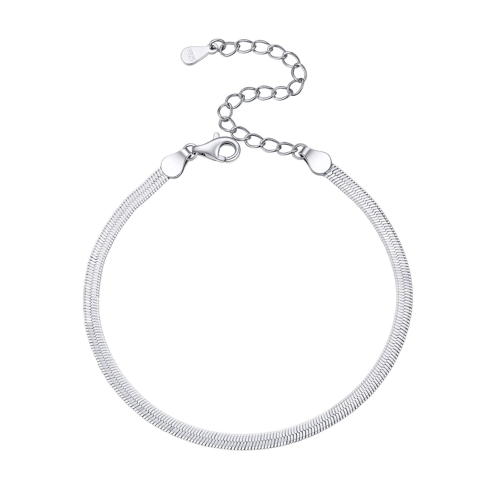Sterling Silver Herringbone Flat Snake Chain Bracelets For Women