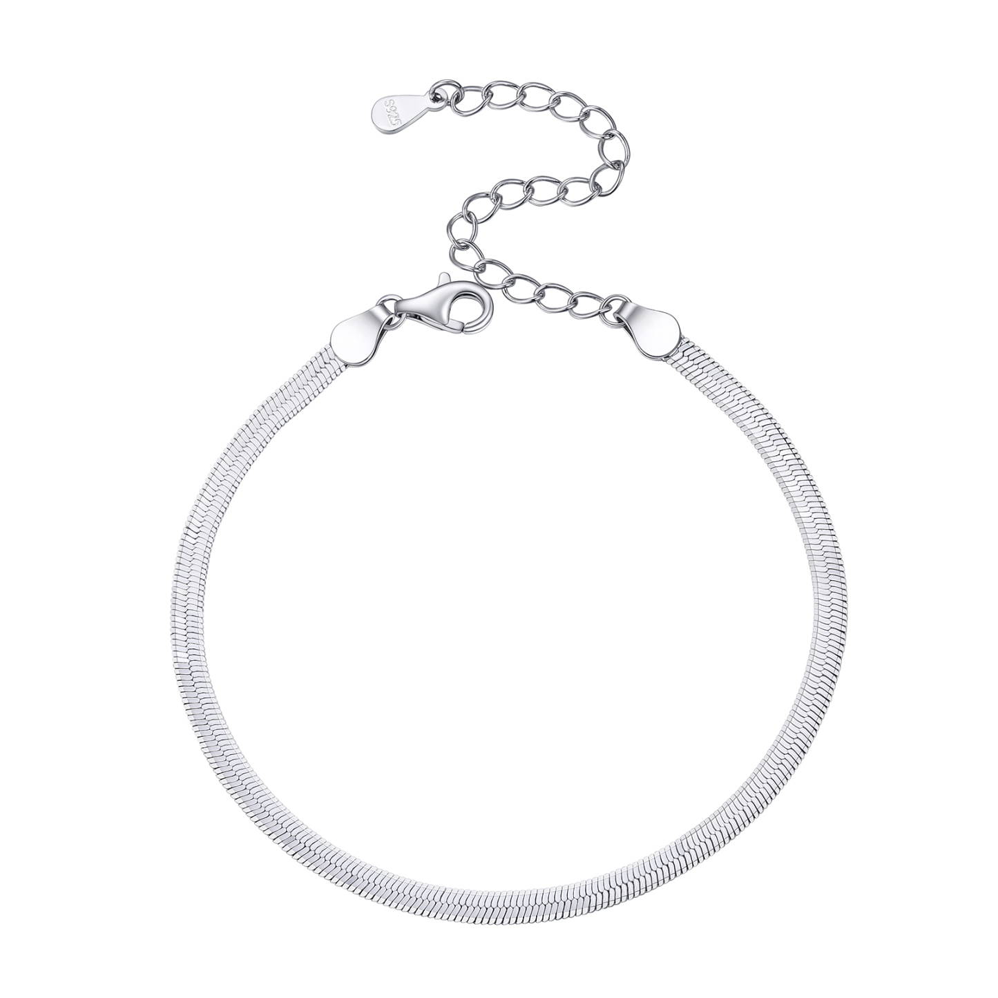 Sterling Silver Herringbone Flat Snake Chain Bracelets For Women