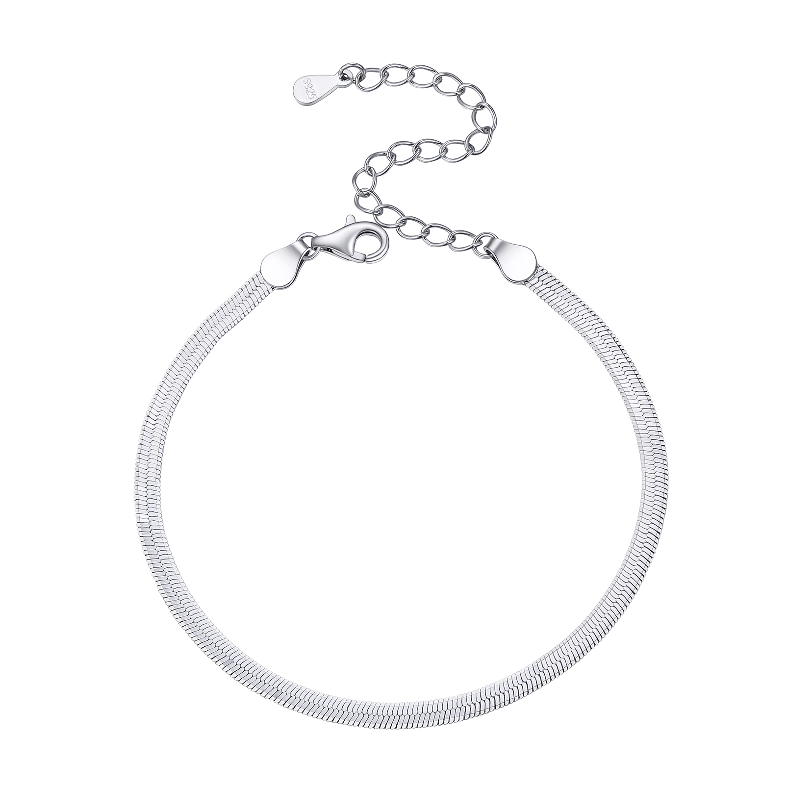 Sterling Silver Herringbone Flat Snake Chain Bracelets For Women