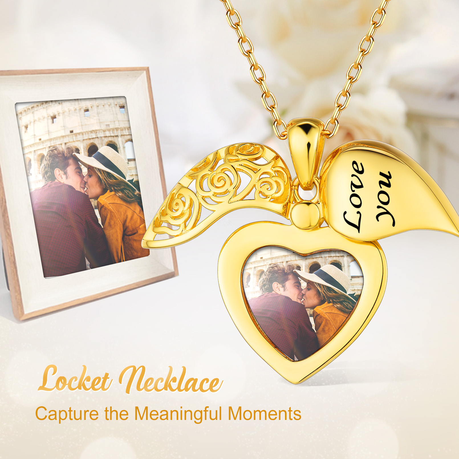 Sterling Silver Personalized Heart Locket Necklace gold