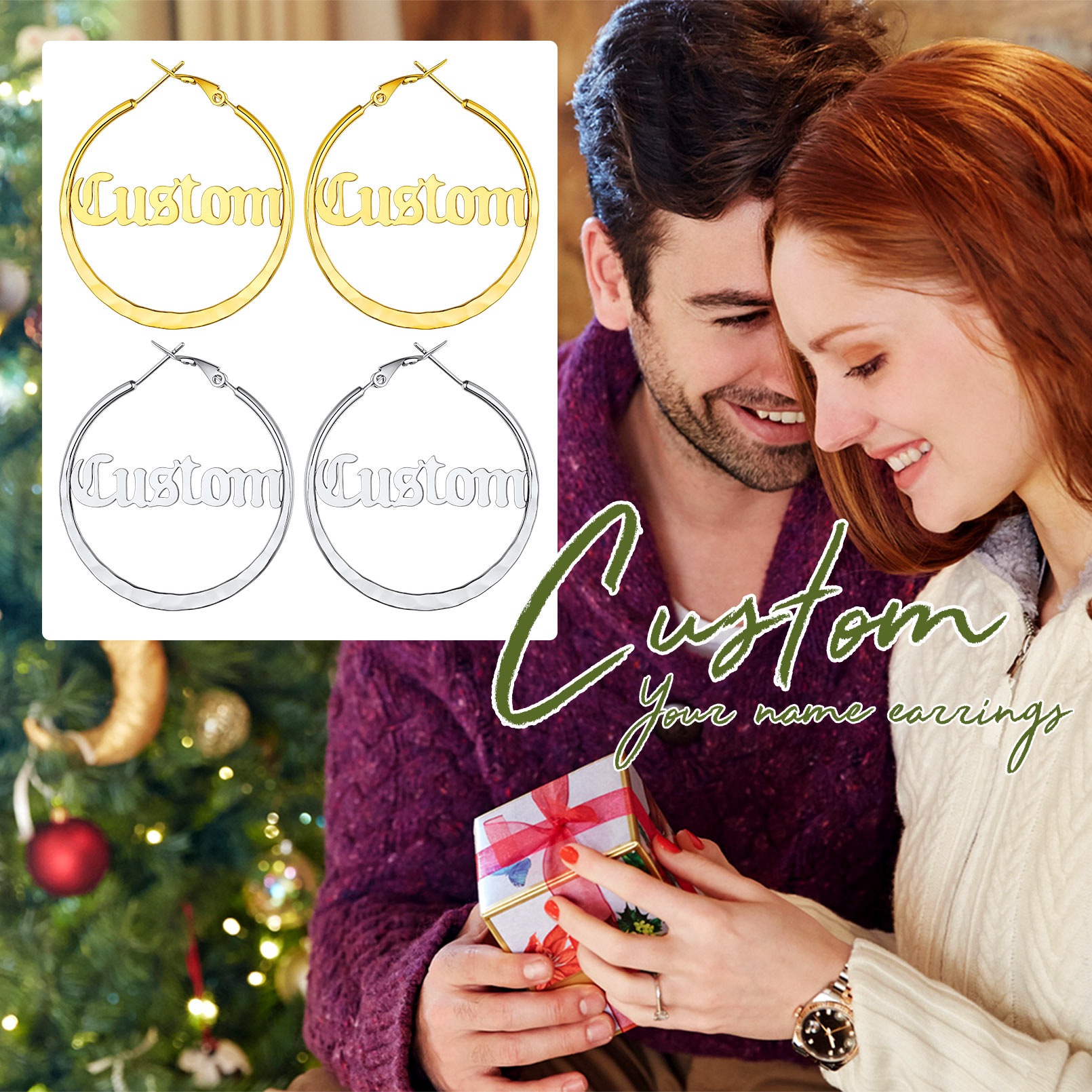  Custom Double Name Circle Hoop Earrings for Women gift