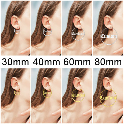  Custom Double Name Circle Hoop Earrings for Women 30/40/60/80mm