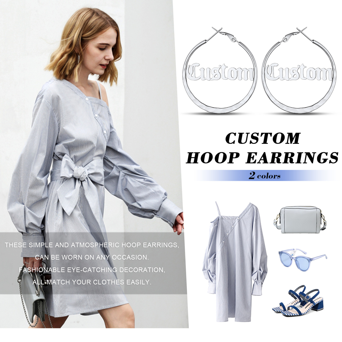  Custom Double Name Hoop Earrings for Women