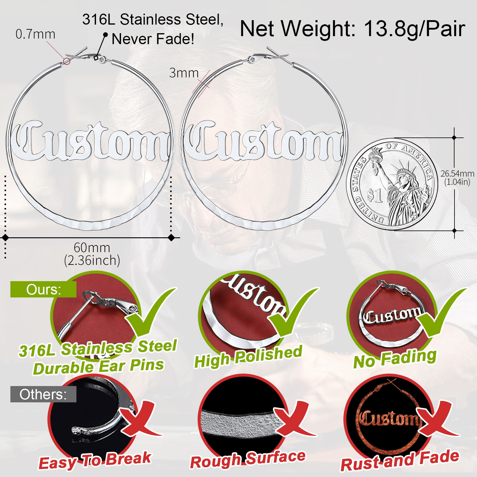  Custom Double Name Circle Hoop Earrings for Women high quality