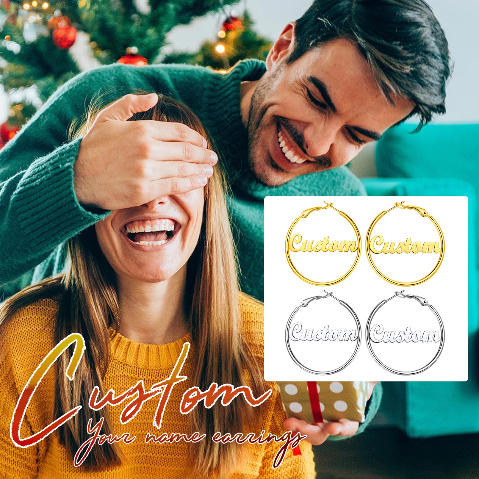 Personalized Name Lightweight Large Hoop Earrings 40/50/70mm custom gift