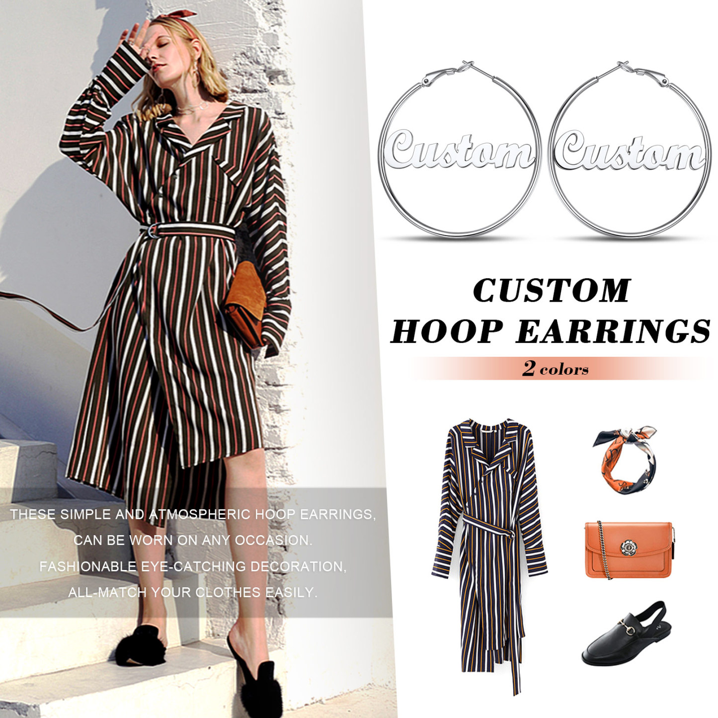 Personalized Name Large Hoop Earrings 40/50/70mm