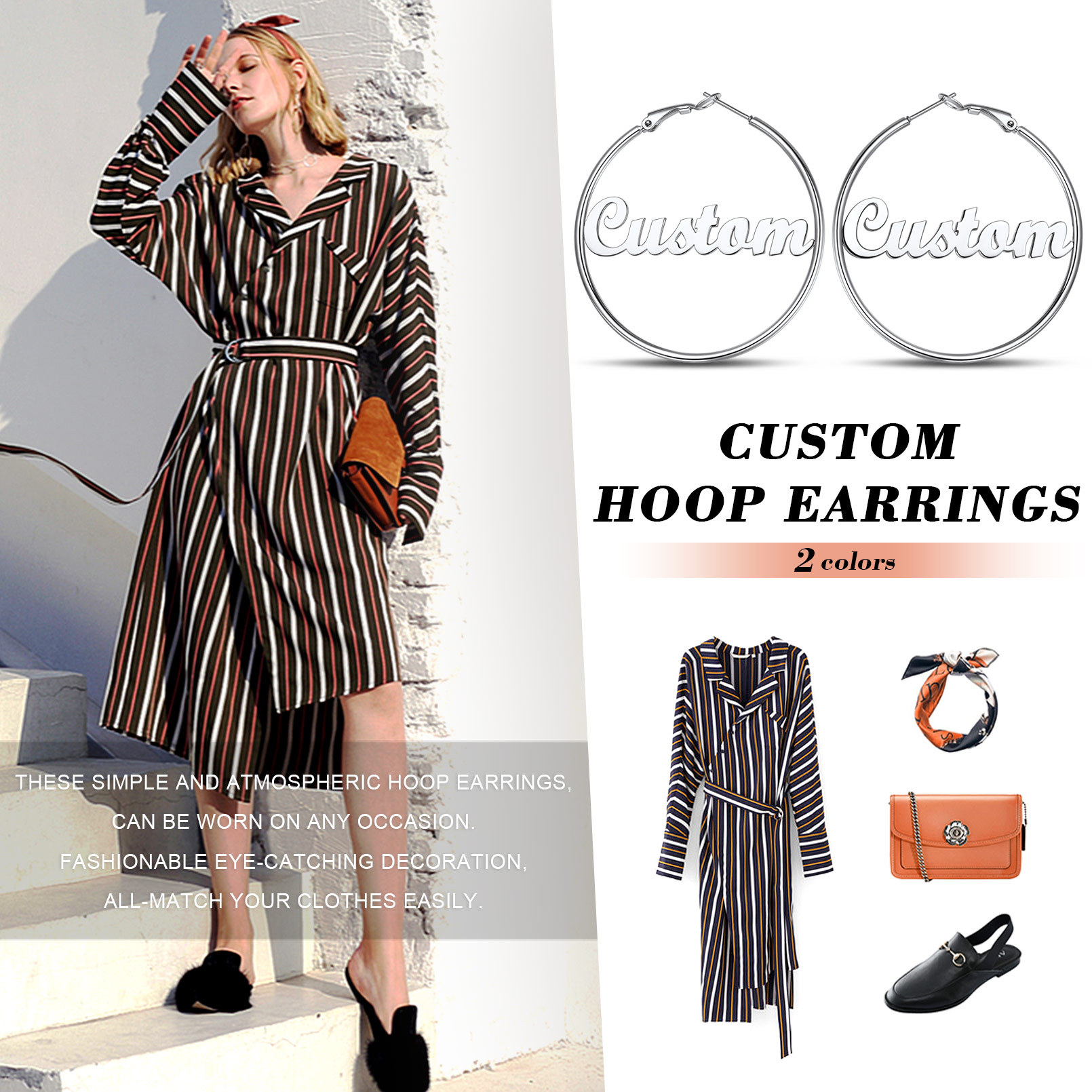 Personalized Name Large Hoop Earrings 40/50/70mm