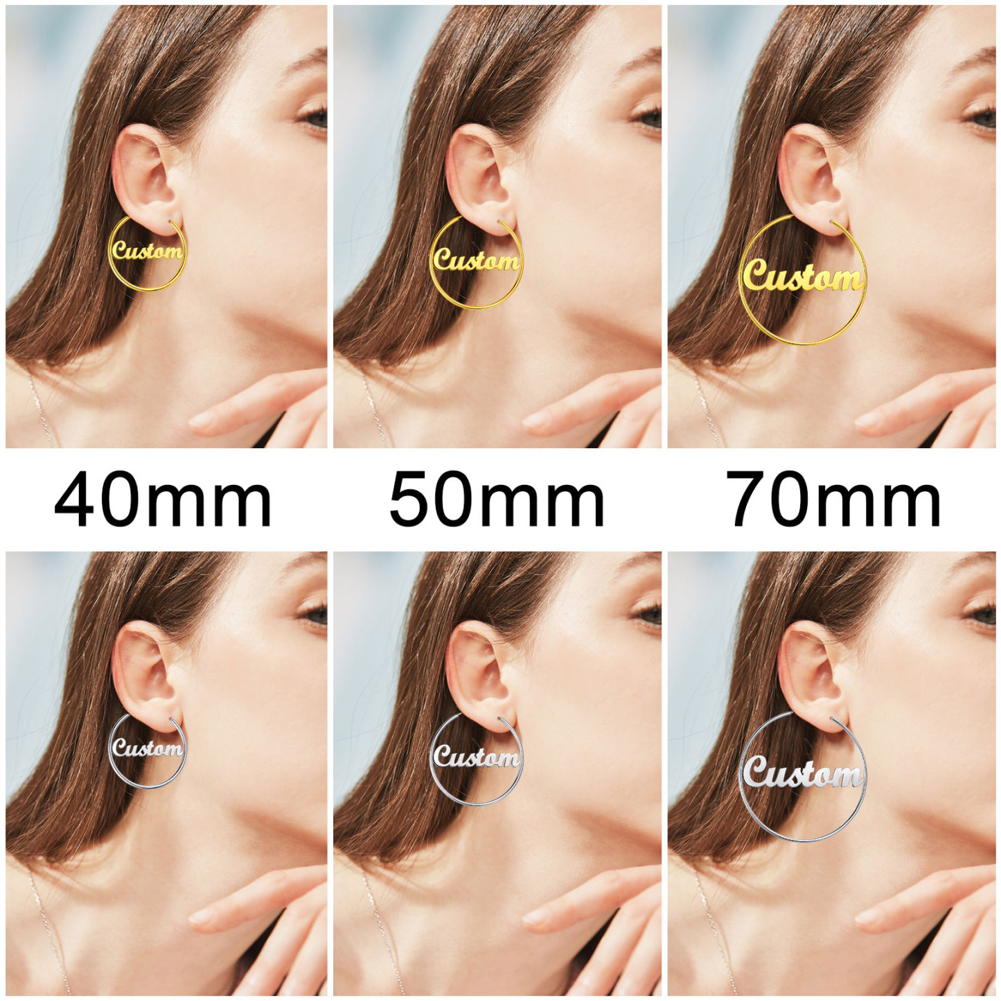 Personalized Name Lightweight Large Hoop Earrings 40/50/70mm size