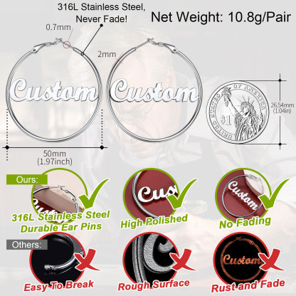 Personalized Name Lightweight Large Hoop Earrings 40/50/70mm high quality