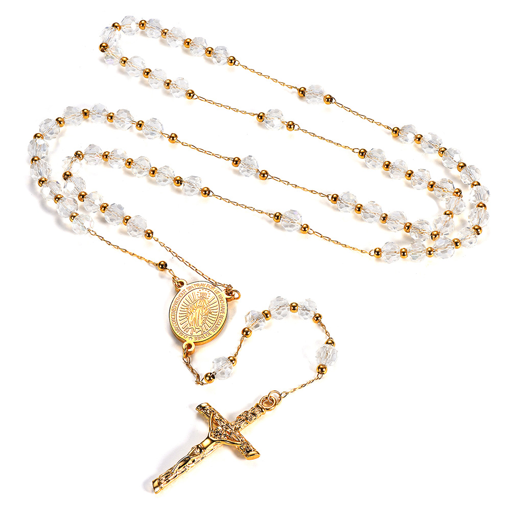 Catholic Virgin Mary Rosary Necklace for Men Women