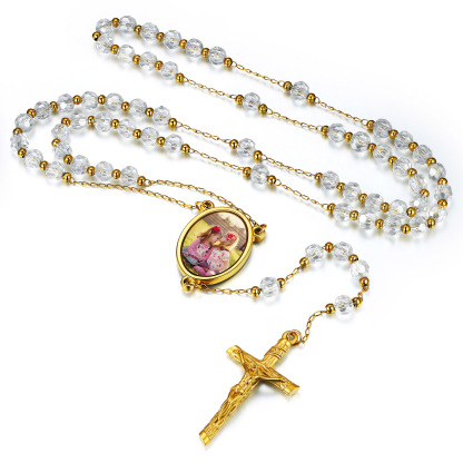 Personalized Picture Custom Rosary Beads Crucifix Cross Y Necklace