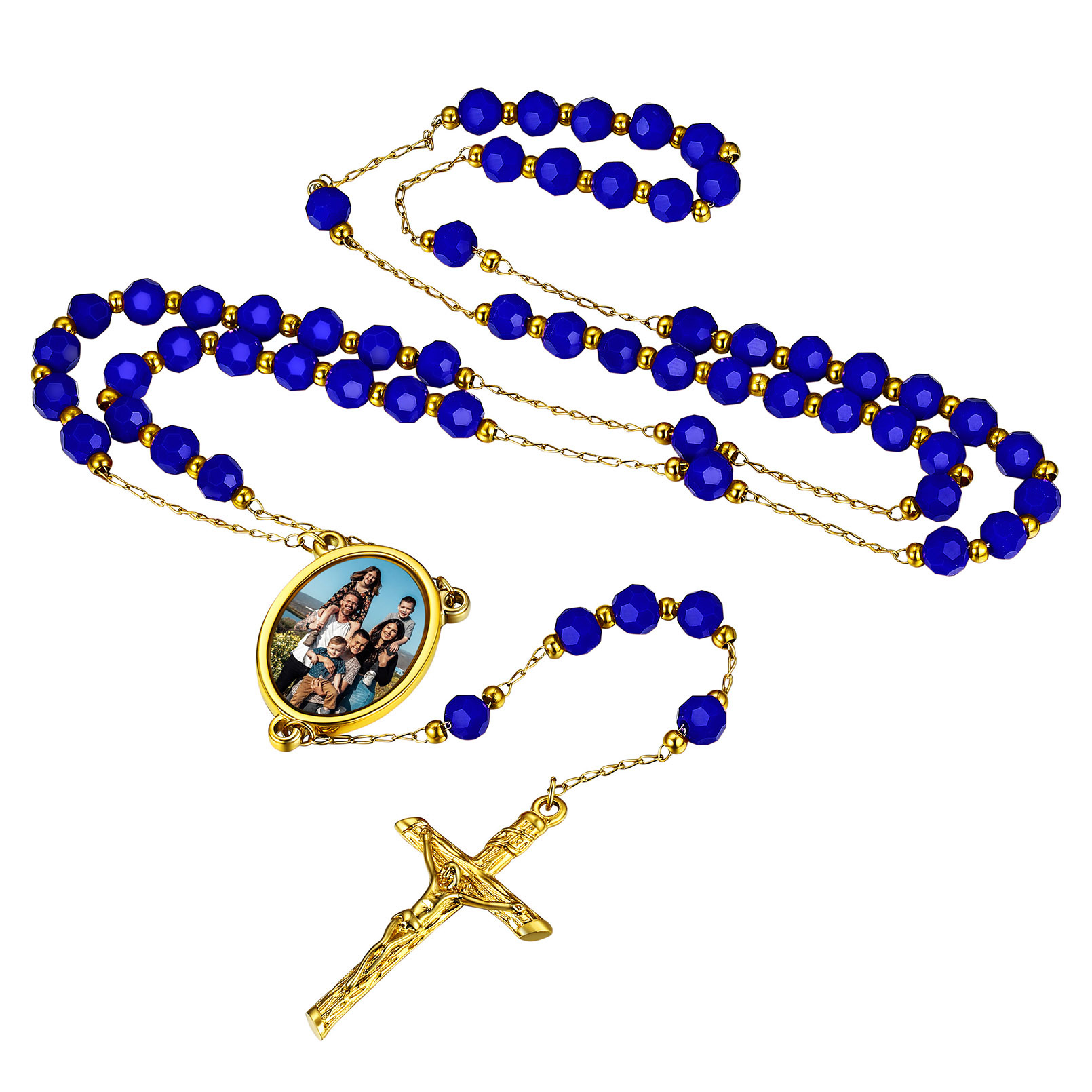 Personalized Picture Custom Rosary Beads Catholic Crucifix Cross Y Necklace