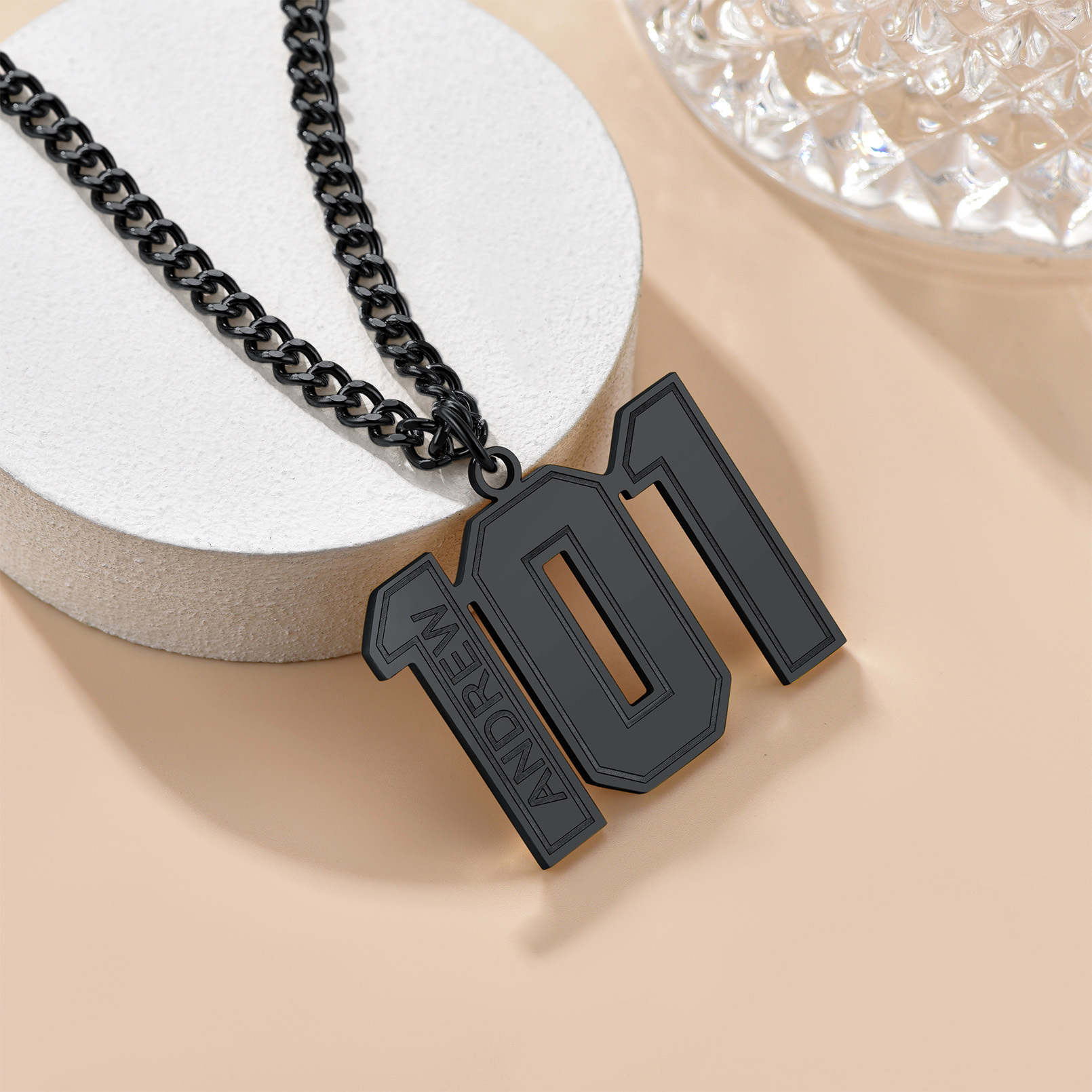 Personalized Engraved Number Pendant Necklace For Men occasion black