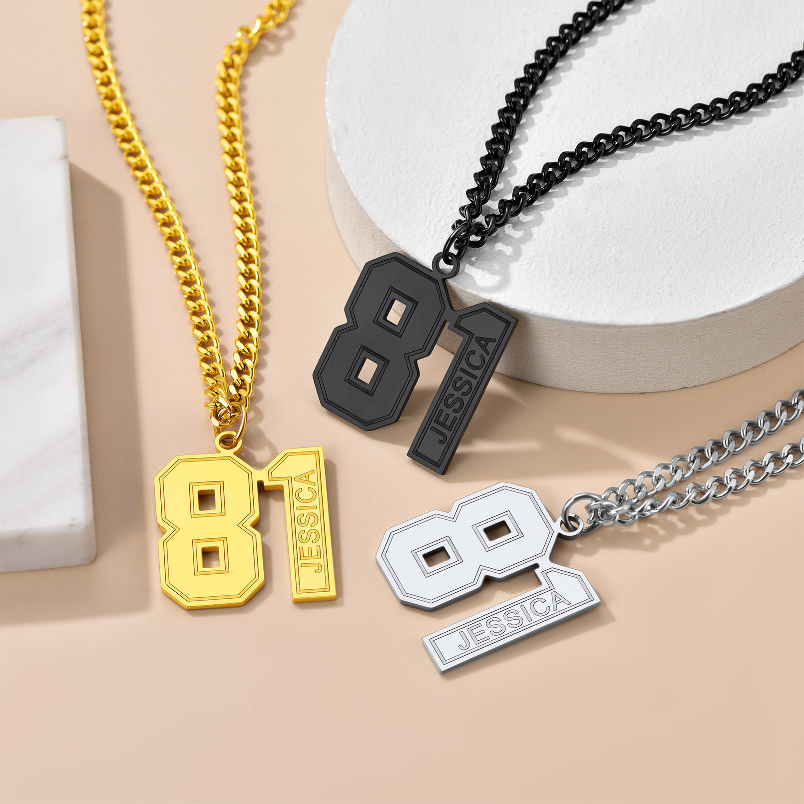 Personalized Engraved Number Pendant Necklace For Men collection