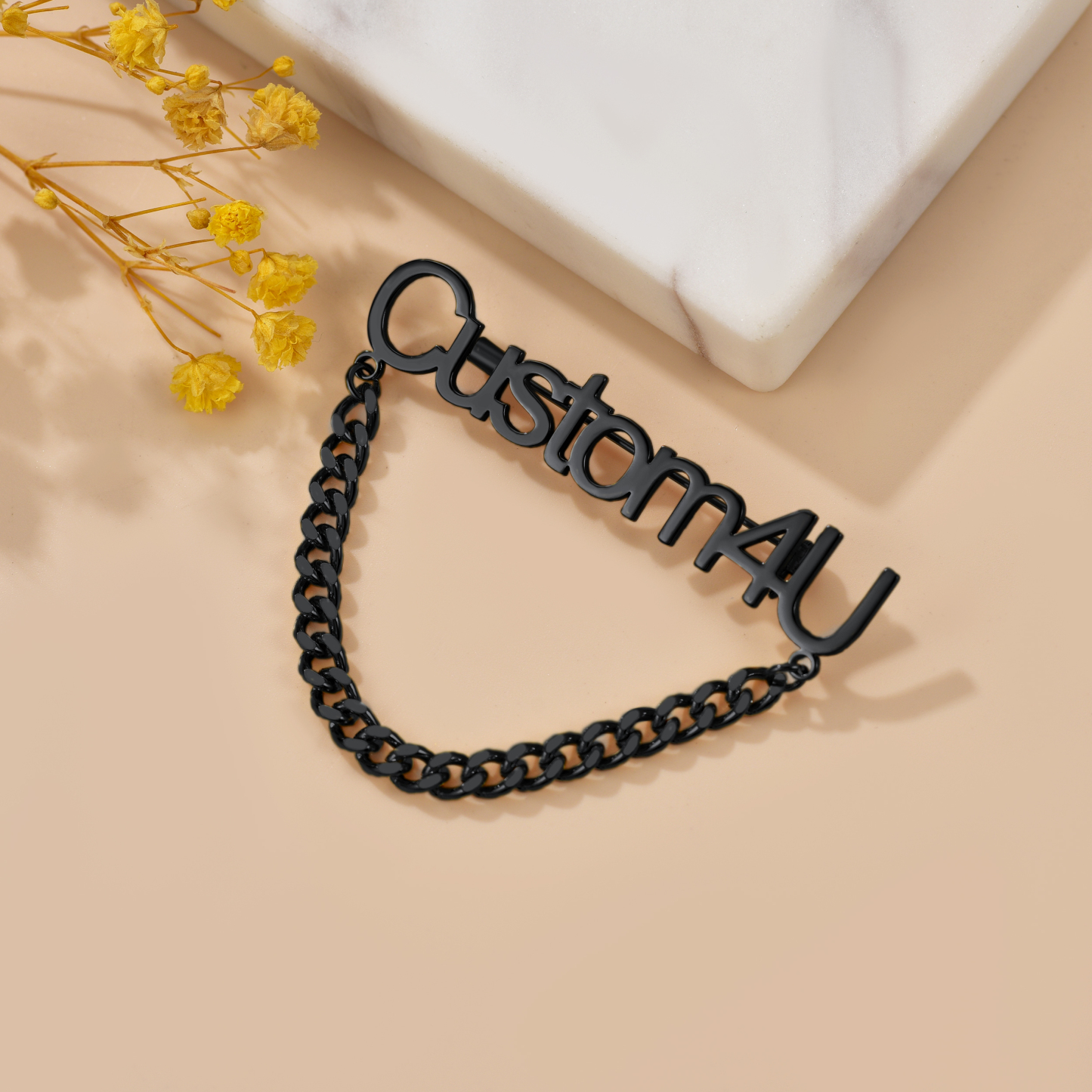 Personalized Engraved Name Pin Brooch for Women Men occasion black