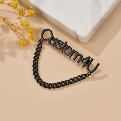 Personalized Engraved Name Pin Brooch for Women Men occasion black