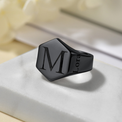 Personalized Engraved Hexagon Signet Rings for Men black occasion