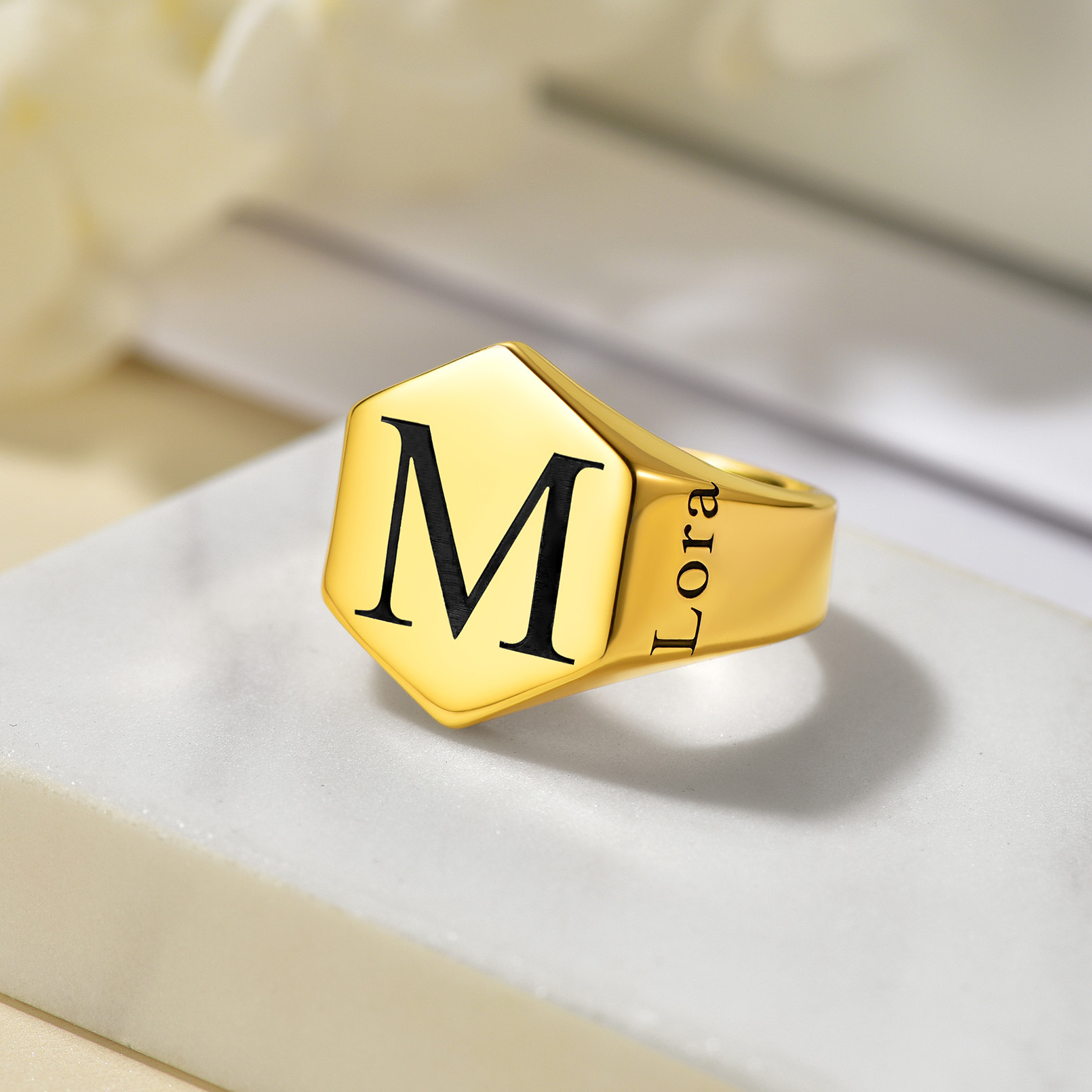 Personalized Engraved Hexagon Signet Rings for Men gold occasion