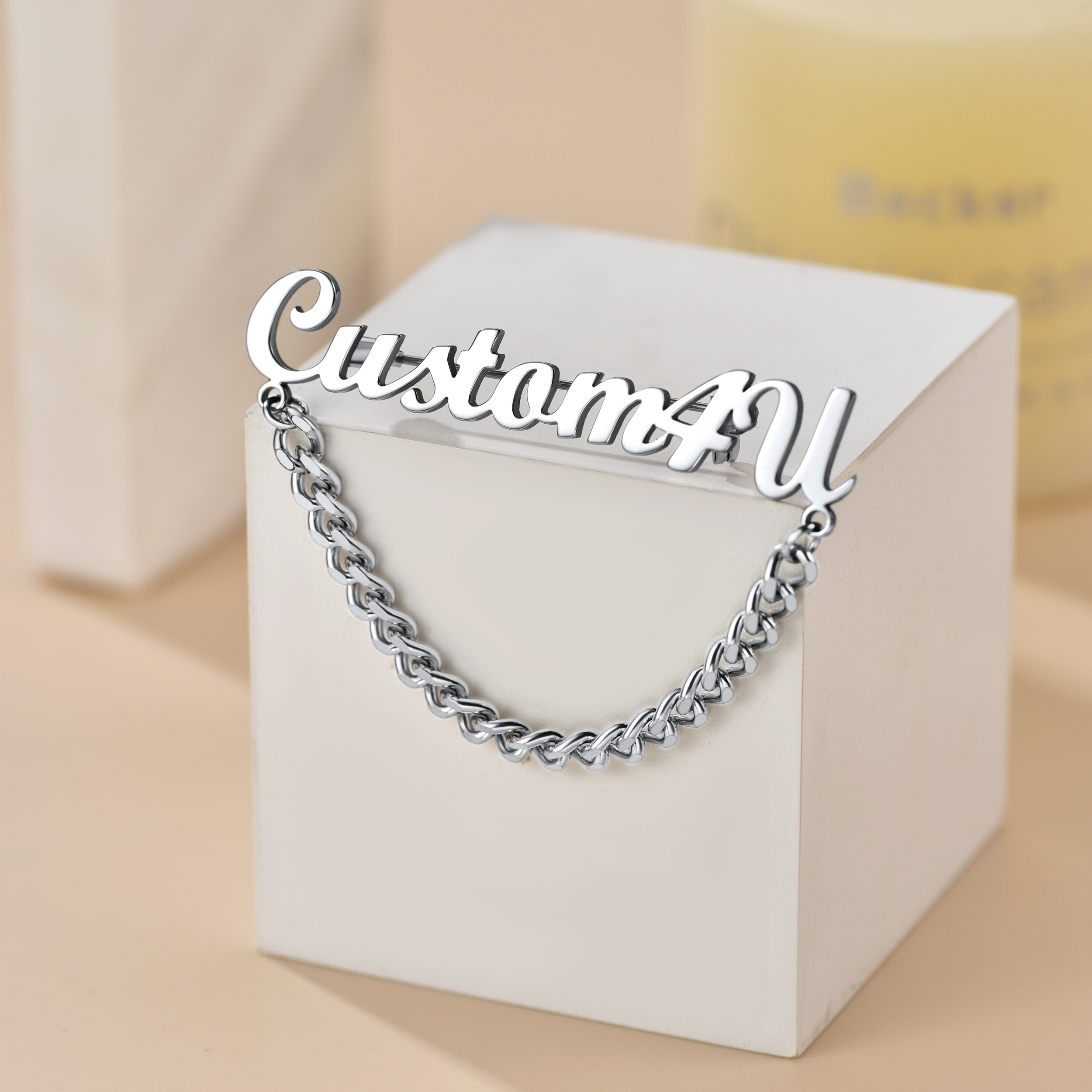 Personalized Engraved Name Pin Brooch for Women Men occasion silver