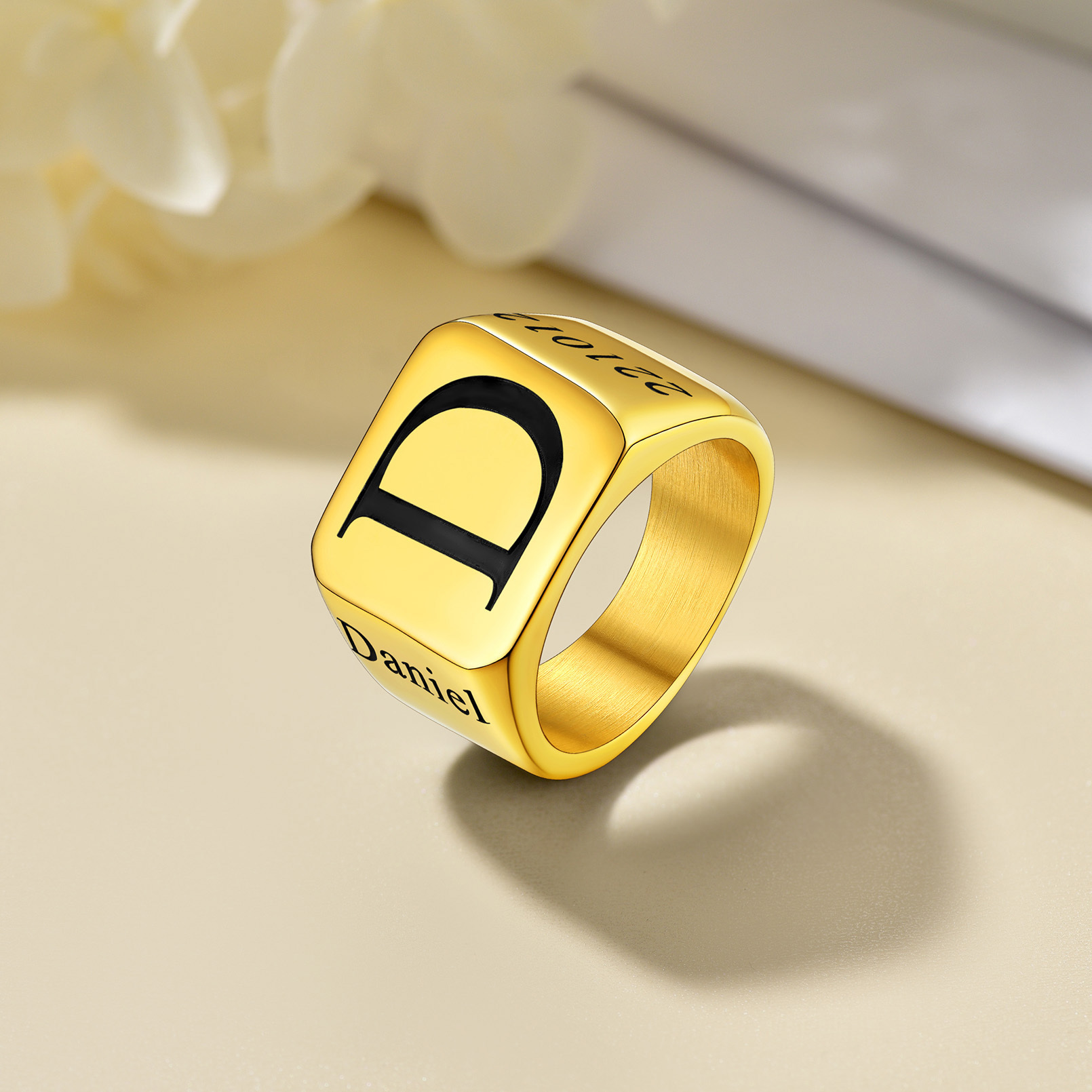 Personalized Name Signet Ring for Men occasion gold