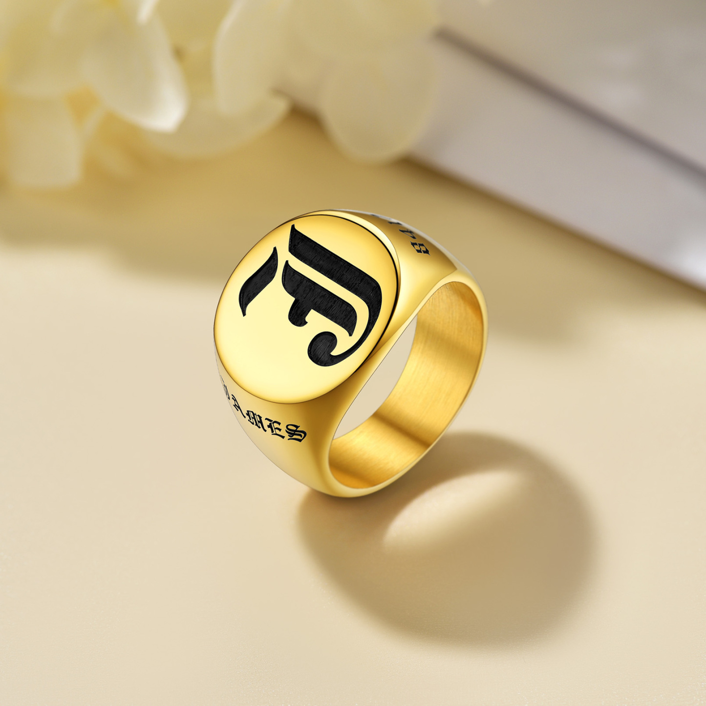 Custom Name Oval Signet Ring for Men Memorial Gifts occasion gold