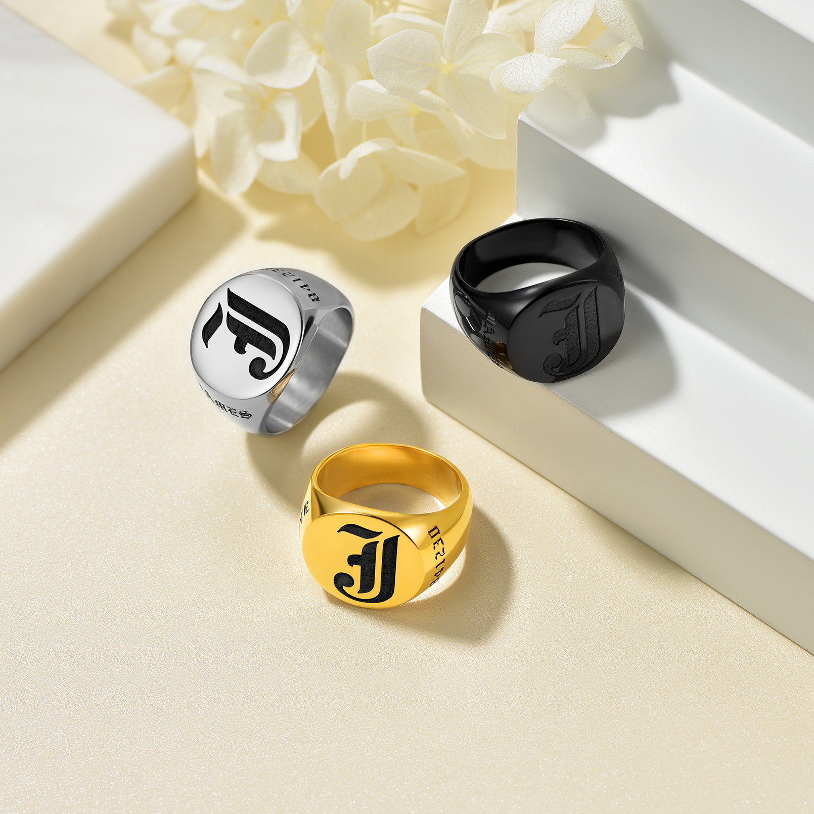 Custom Name Oval Signet Ring for Men Memorial Gifts collection