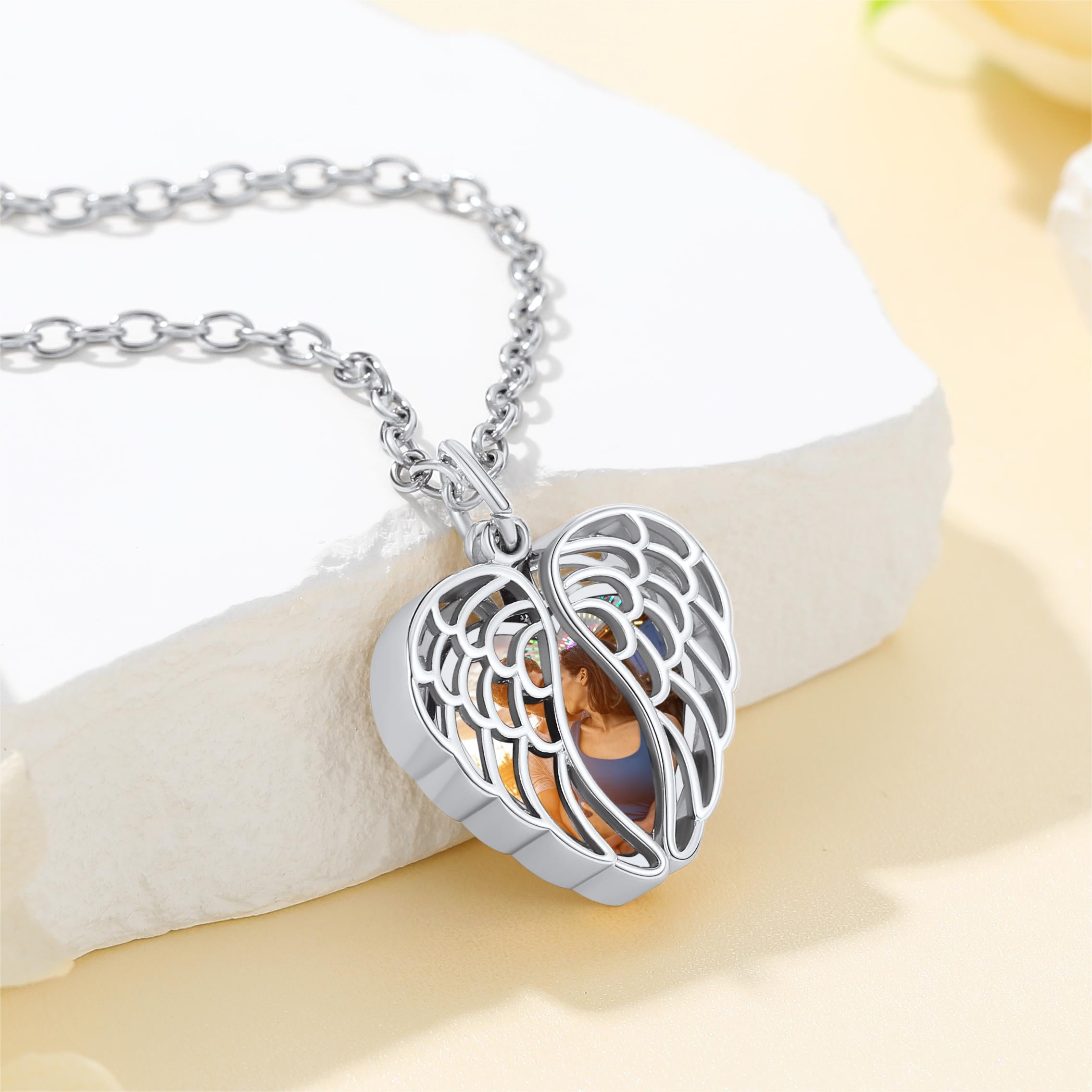 Custom4U Personalized Angel Wings Heart Locket Necklace with Picture 