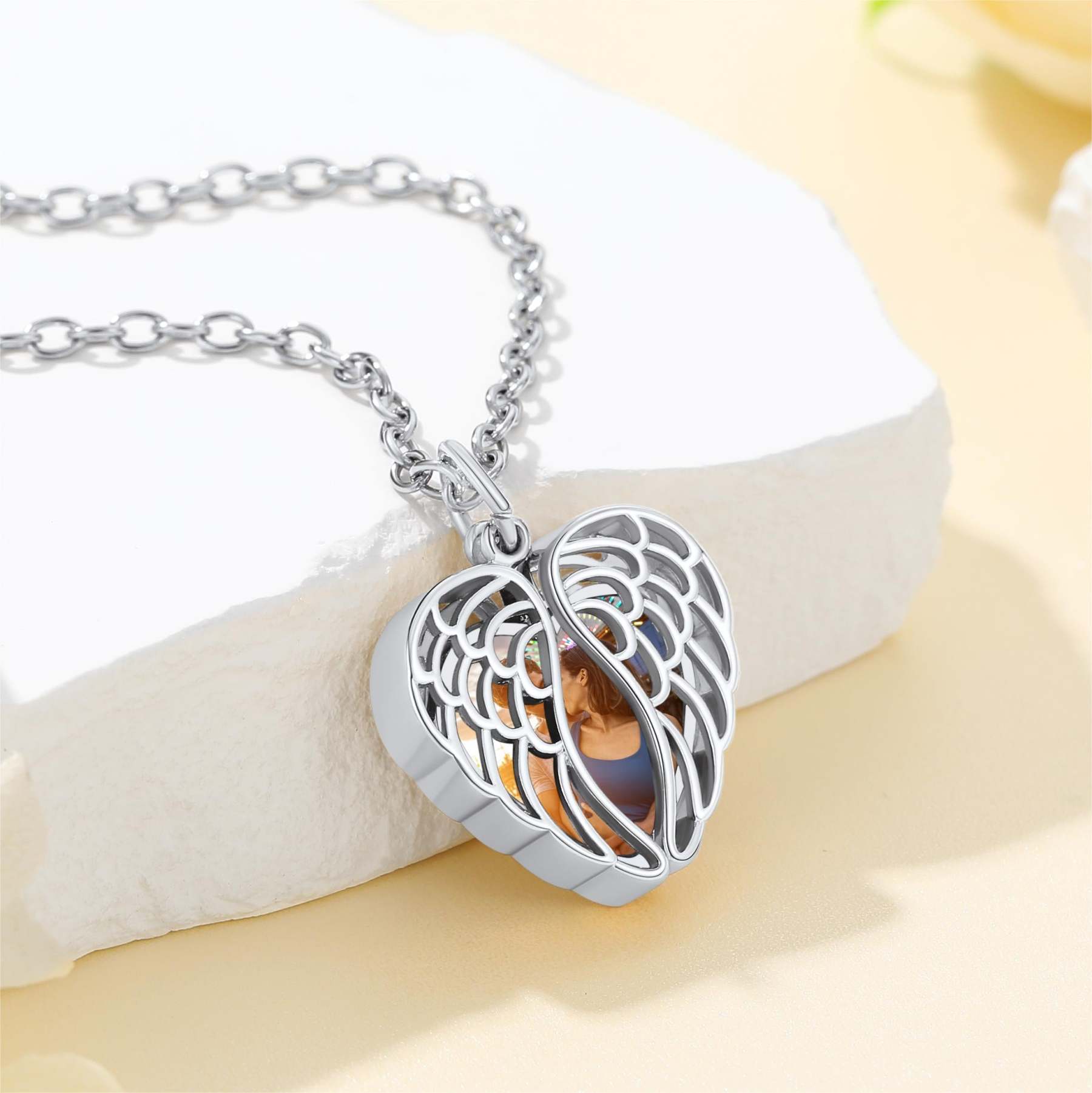 Custom4U Personalized Angel Wings Heart Locket Necklace with Picture 